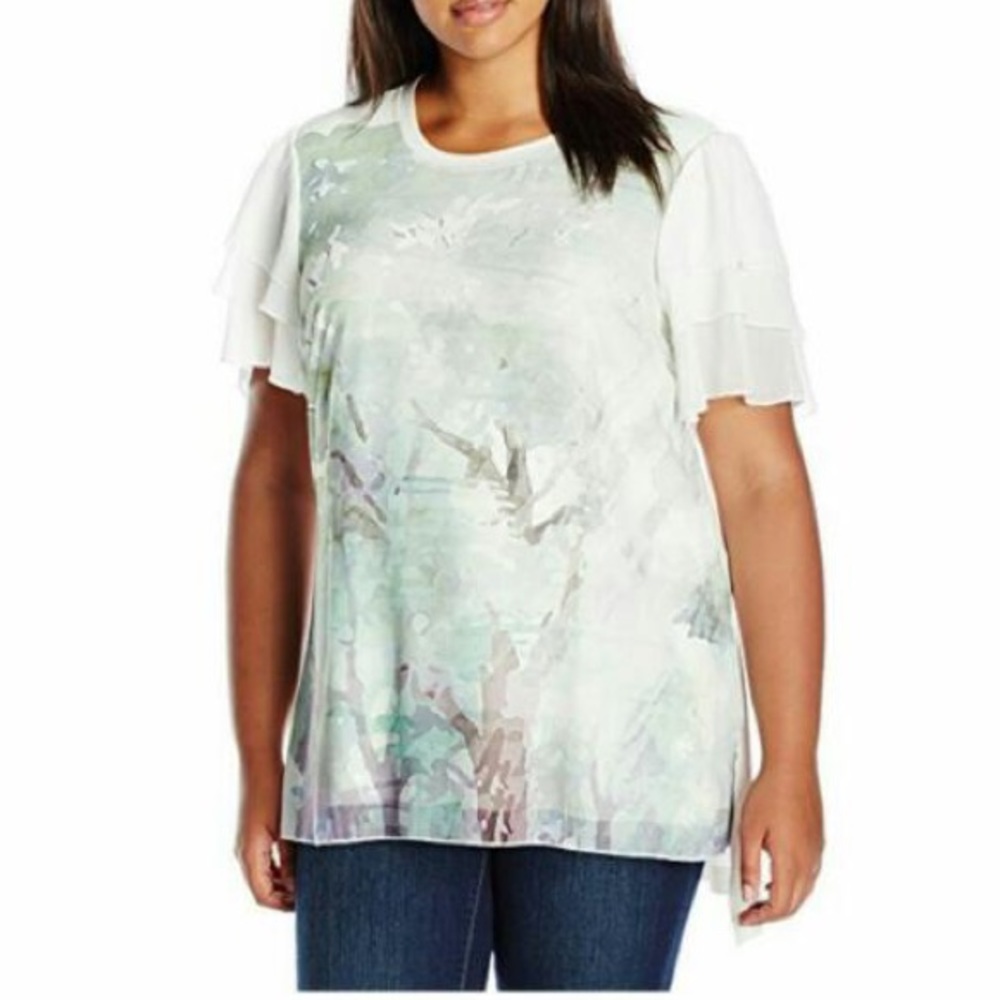 Melissa Mccarthy Seven7 White/Green Blouse 1X